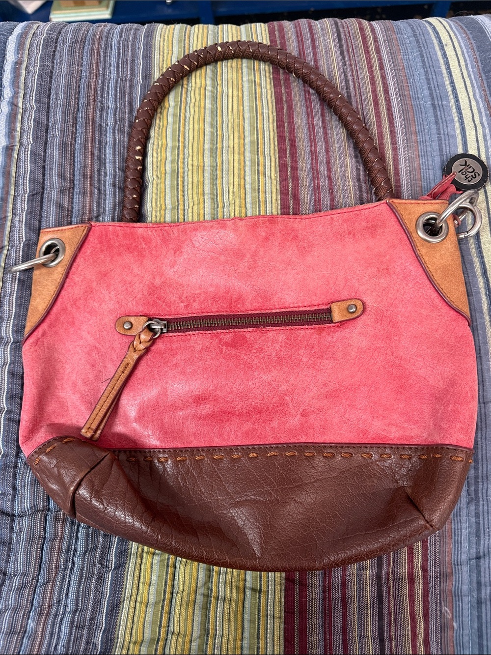 Two-Tone Pink and Brown The Sak Shoulder Bag with Braided Handle